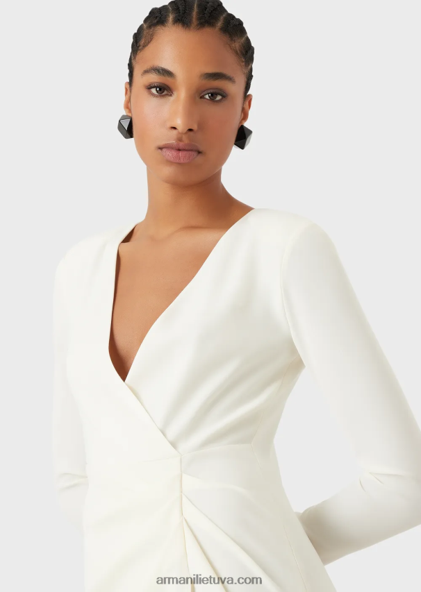 moterys baltas Armani techniškai drapiruota suknelė su kryžmine iškirpte 02482X89