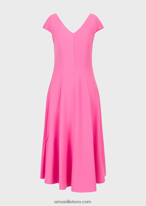 moterys fuksija Armani Techno-Cady platėjanti midi suknelė su V kaklu 02482X78