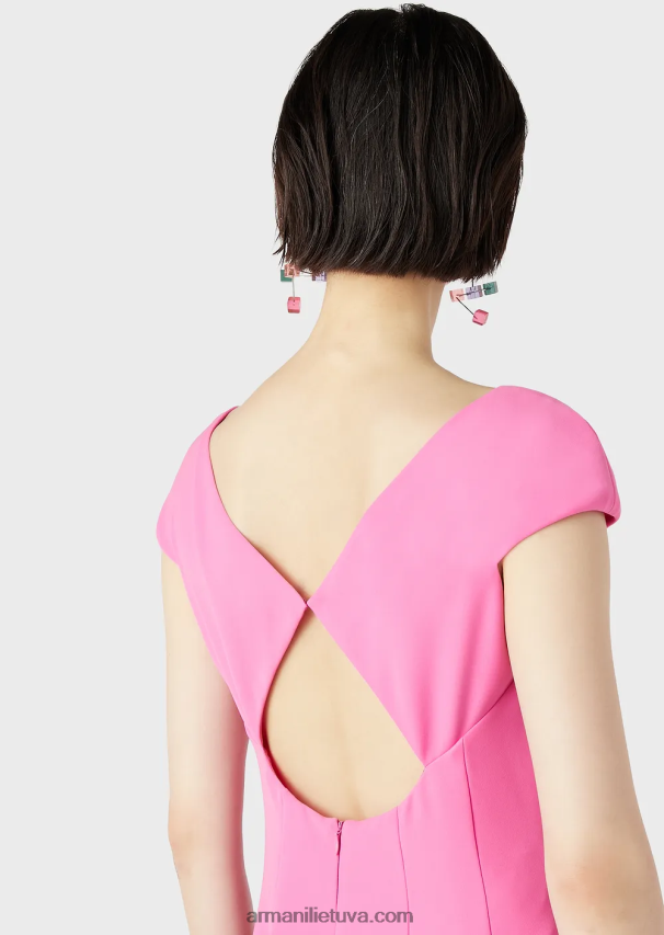 moterys fuksija Armani Techno-Cady platėjanti midi suknelė su V kaklu 02482X78