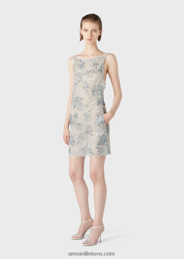 moterys gėlės Armani Suknelė su tiulio apvalkalu su gėlių siuvinėjimais ir vaivorykštės blizgučiais 02482X123
