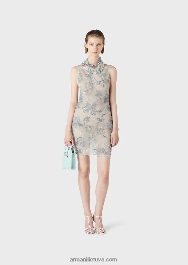 moterys gėlės Armani Suknelė su tiulio apvalkalu su gėlių siuvinėjimais ir vaivorykštės blizgučiais 02482X123