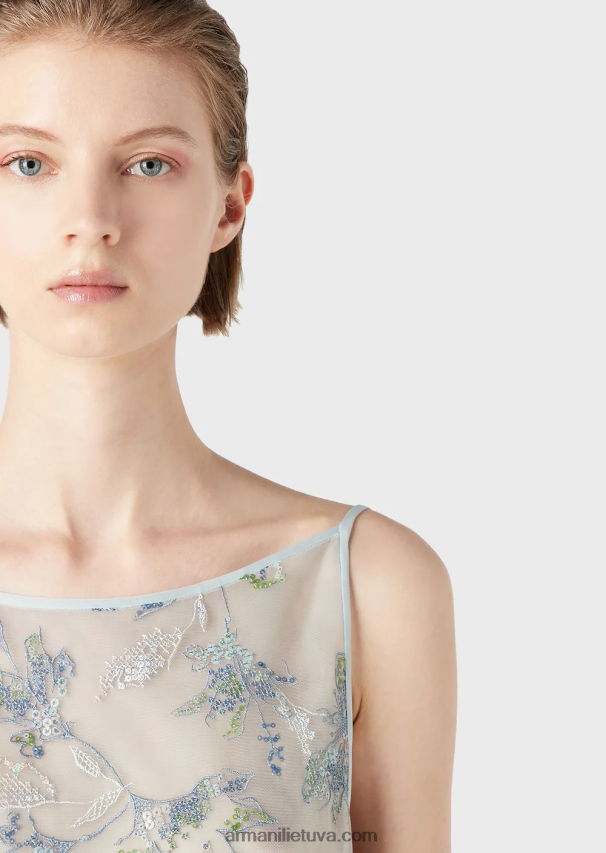 moterys gėlės Armani Suknelė su tiulio apvalkalu su gėlių siuvinėjimais ir vaivorykštės blizgučiais 02482X123