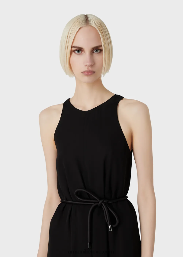 moterys juodas Armani Krepono ilga suknelė be rankovių su skeltukais šonuose 02482X73