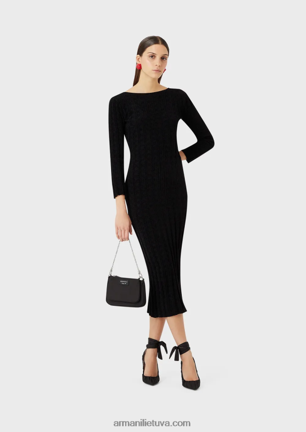 moterys juodas Armani Lurex check suknelė su žakardo apvalkalu 02482X118
