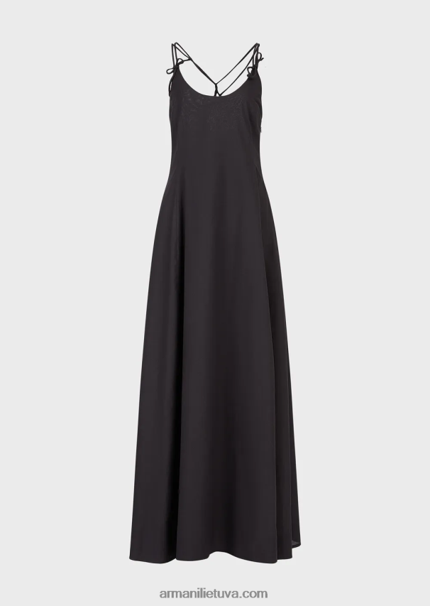 moterys juodas Armani Poplino ilga suknelė su kryžmine nugara 02482X113