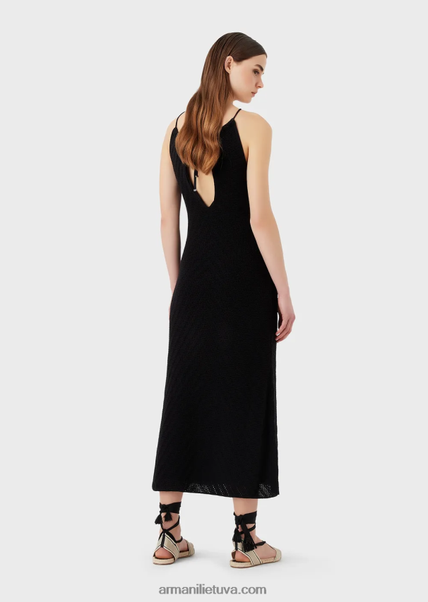 moterys juodas Armani chevron motyvo trikotažo suknele su kaklu 02482X74