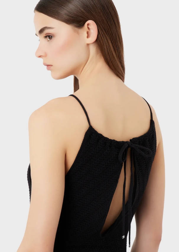 moterys juodas Armani chevron motyvo trikotažo suknele su kaklu 02482X74