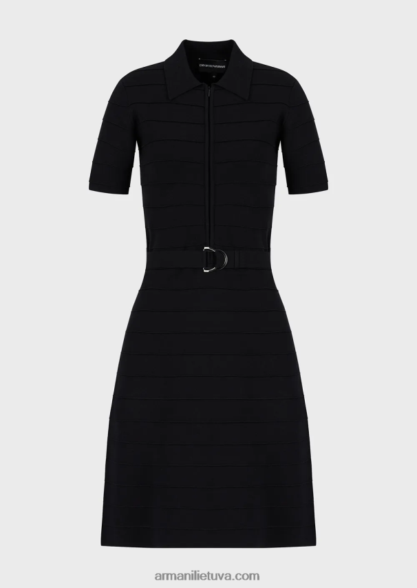 moterys juodas Armani dryžuoto efekto trikotažo audinio suknelė su diržu 02482X68