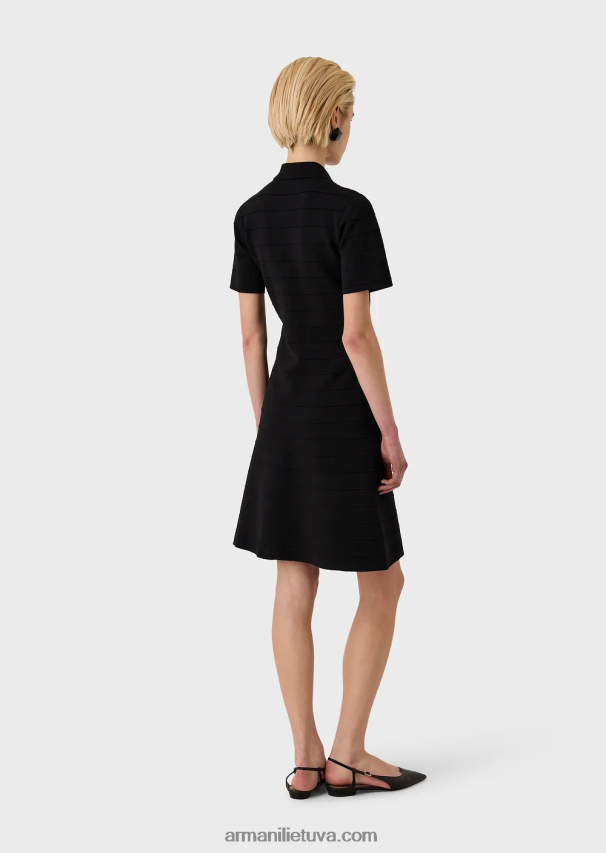 moterys juodas Armani dryžuoto efekto trikotažo audinio suknelė su diržu 02482X68