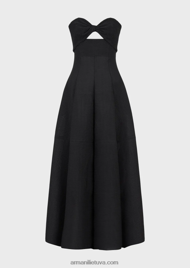 moterys juodas Armani ilga suknelė iš rumbuoto barre audinio su miela iškirpte 02482X127