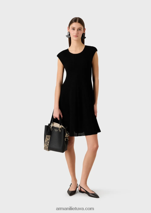 moterys juodas Armani osmaniško efekto barre jersey platėjanti suknelė 02482X110