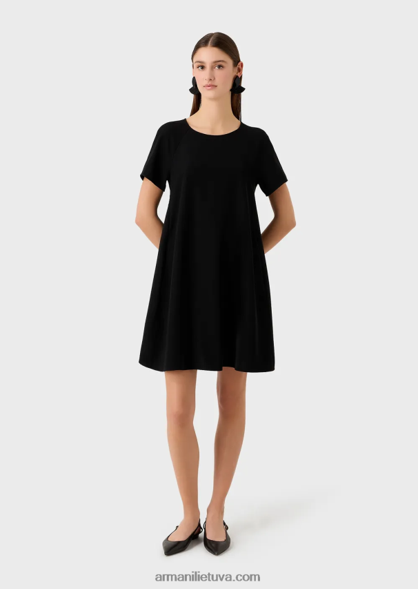 moterys juodas Armani platėjanti suknelė su sagutėmis 02482X82