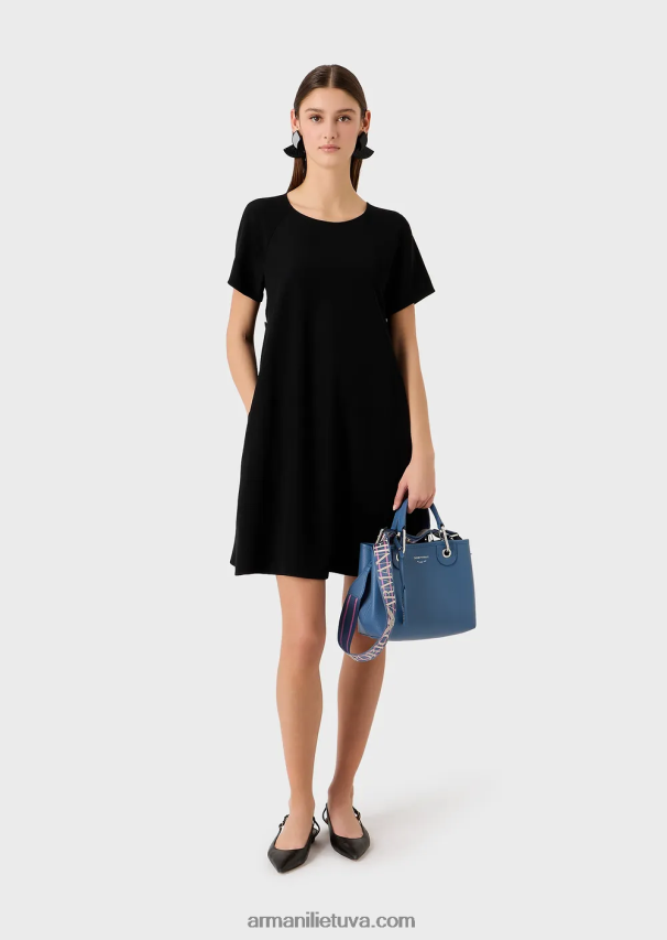 moterys juodas Armani platėjanti suknelė su sagutėmis 02482X82