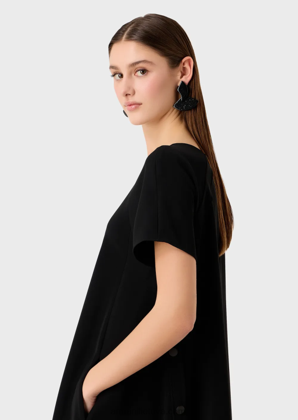 moterys juodas Armani platėjanti suknelė su sagutėmis 02482X82