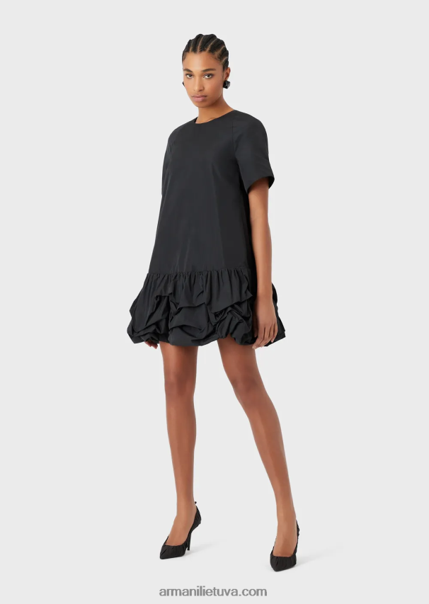 moterys juodas Armani taftos spalvos suknelė su raukšlėmis 02482X124