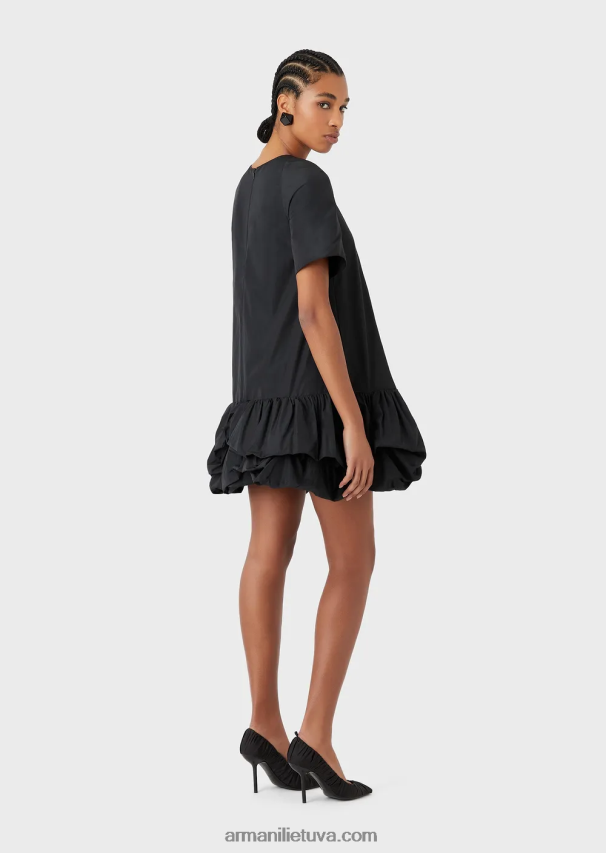moterys juodas Armani taftos spalvos suknelė su raukšlėmis 02482X124