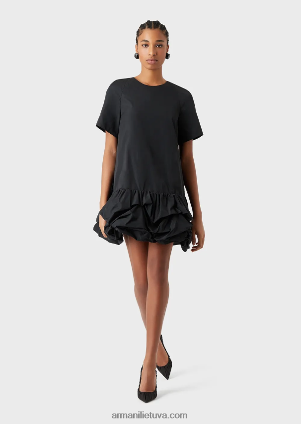 moterys juodas Armani taftos spalvos suknelė su raukšlėmis 02482X124