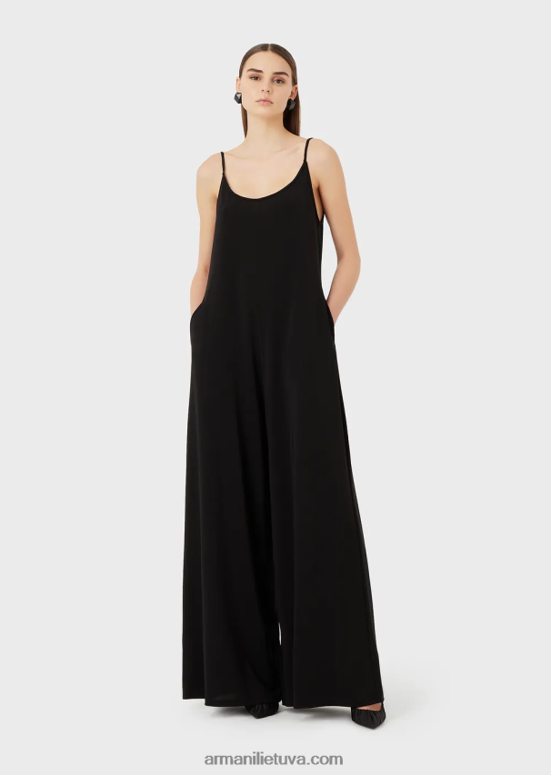 moterys juodas Armani tamprus džersio krepinis kombinezonas su nugaros iškirpte 02482X119