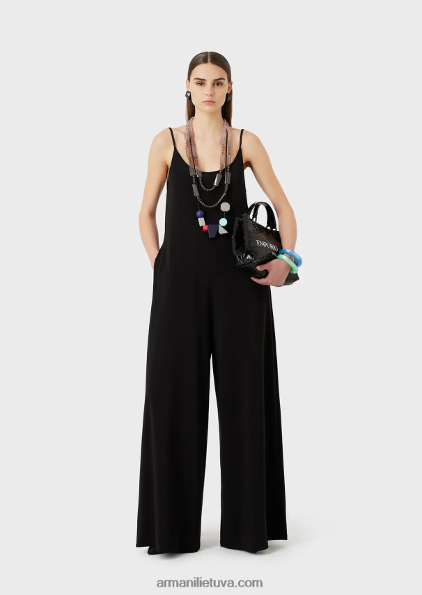 moterys juodas Armani tamprus džersio krepinis kombinezonas su nugaros iškirpte 02482X119