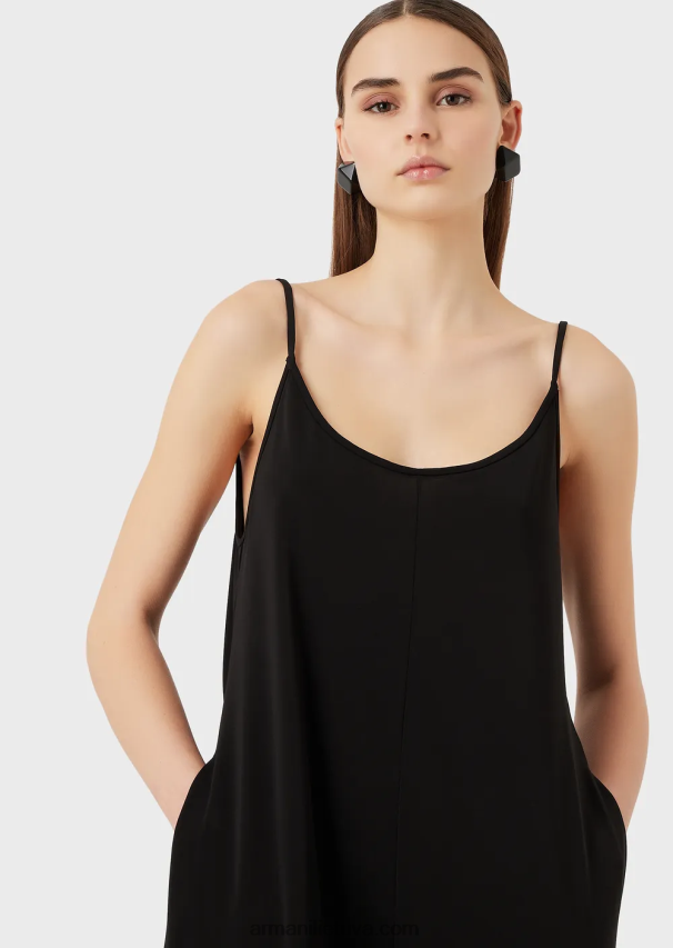 moterys juodas Armani tamprus džersio krepinis kombinezonas su nugaros iškirpte 02482X119