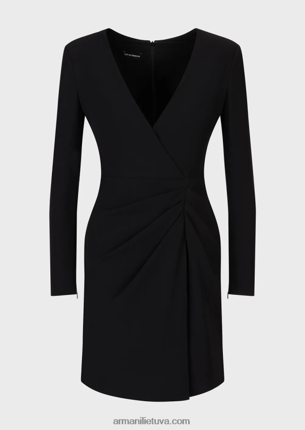 moterys juodas Armani techniškai drapiruota suknelė su kryžmine iškirpte 02482X88