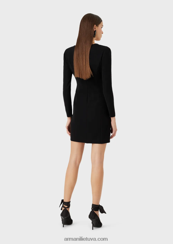 moterys juodas Armani techniškai drapiruota suknelė su kryžmine iškirpte 02482X88