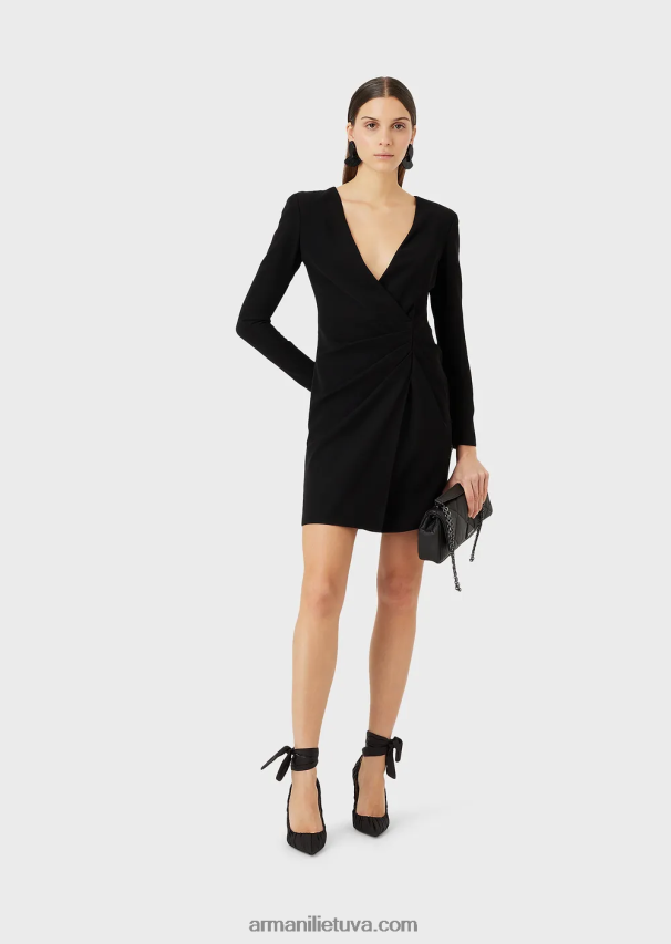 moterys juodas Armani techniškai drapiruota suknelė su kryžmine iškirpte 02482X88