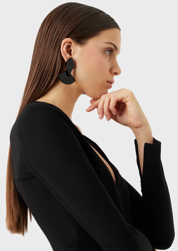 moterys juodas Armani techniškai drapiruota suknelė su kryžmine iškirpte 02482X88