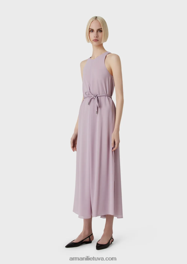 moterys lilla Armani Krepono ilga suknelė be rankovių su skeltukais šonuose 02482X72