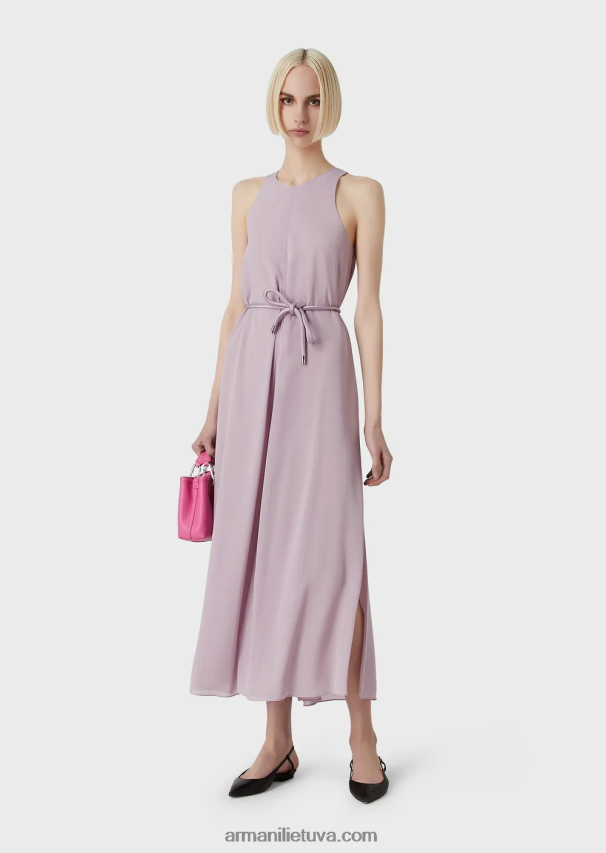 moterys lilla Armani Krepono ilga suknelė be rankovių su skeltukais šonuose 02482X72