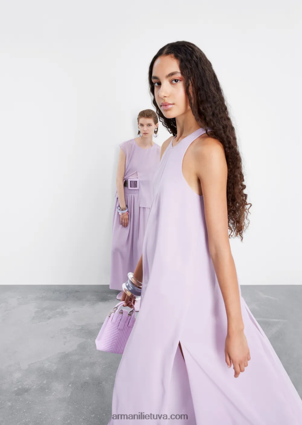 moterys lilla Armani Krepono ilga suknelė be rankovių su skeltukais šonuose 02482X72