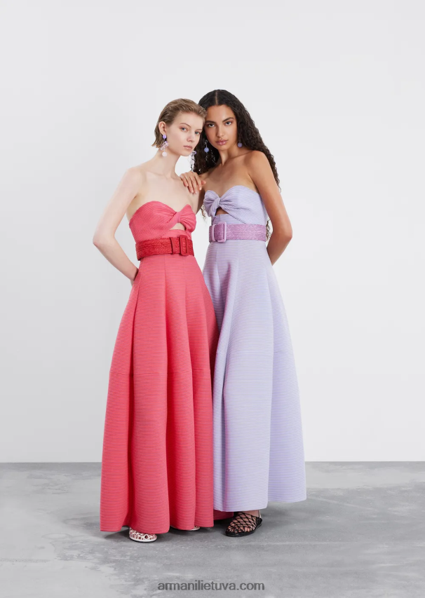 moterys lilla Armani ilga suknelė iš rumbuoto barre audinio su miela iškirpte 02482X128