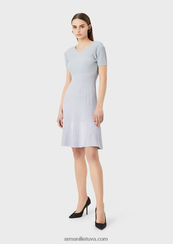 moterys mėlyna Armani megzta dviejų atspalvių žakardo suknelė su nuorodų motyvais 02482X69