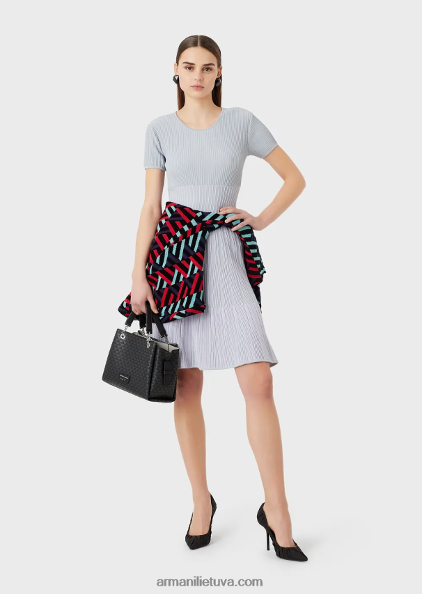 moterys mėlyna Armani megzta dviejų atspalvių žakardo suknelė su nuorodų motyvais 02482X69