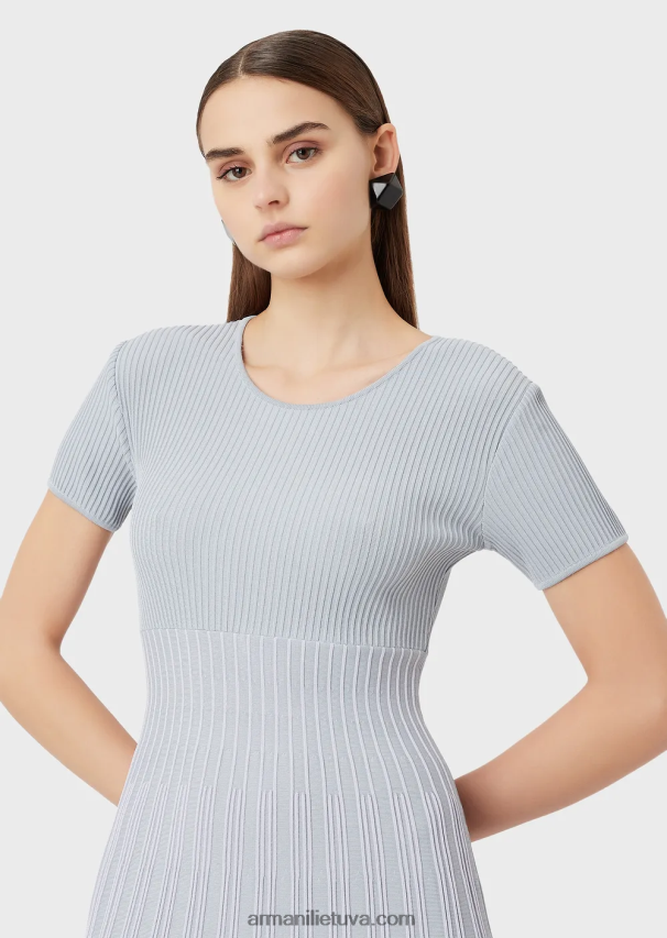 moterys mėlyna Armani megzta dviejų atspalvių žakardo suknelė su nuorodų motyvais 02482X69