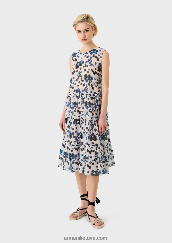 moterys modelis Armani kumelės kapsulės kolekcijos puošni suknelė su gėlėtu batikos raštu muslinu 02482X84