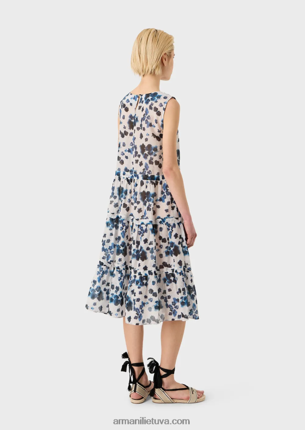 moterys modelis Armani kumelės kapsulės kolekcijos puošni suknelė su gėlėtu batikos raštu muslinu 02482X84