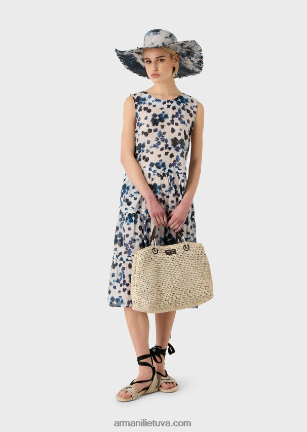 moterys modelis Armani kumelės kapsulės kolekcijos puošni suknelė su gėlėtu batikos raštu muslinu 02482X84