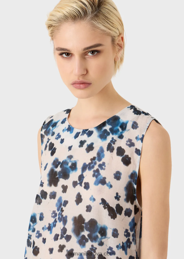 moterys modelis Armani kumelės kapsulės kolekcijos puošni suknelė su gėlėtu batikos raštu muslinu 02482X84