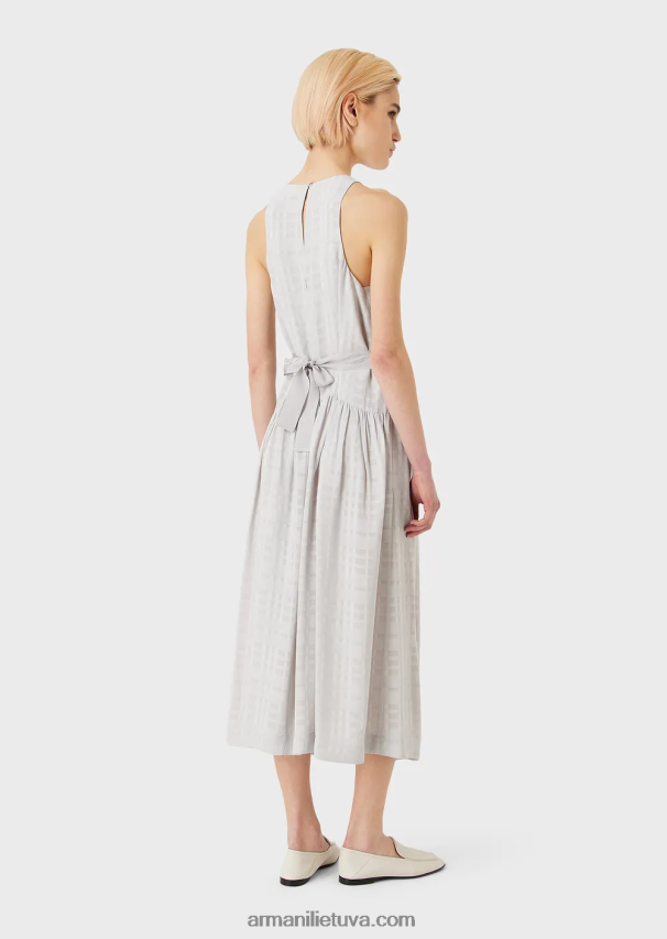 moterys pilka Armani čekis viskozės ilga suknelė be rankovių su grosgrain diržu 02482X70