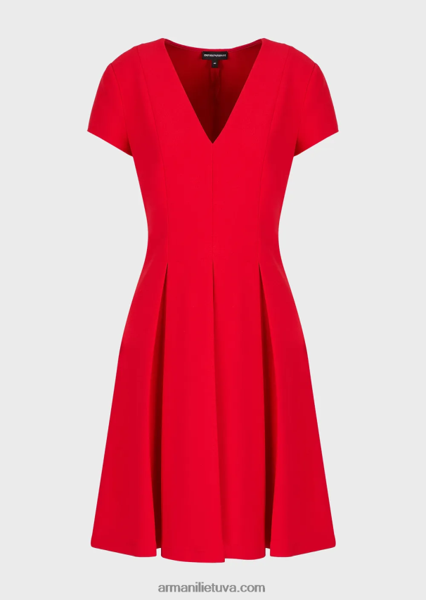 moterys raudona Armani Suknelė platėjančia v formos iškirpte su klostėmis 02482X97