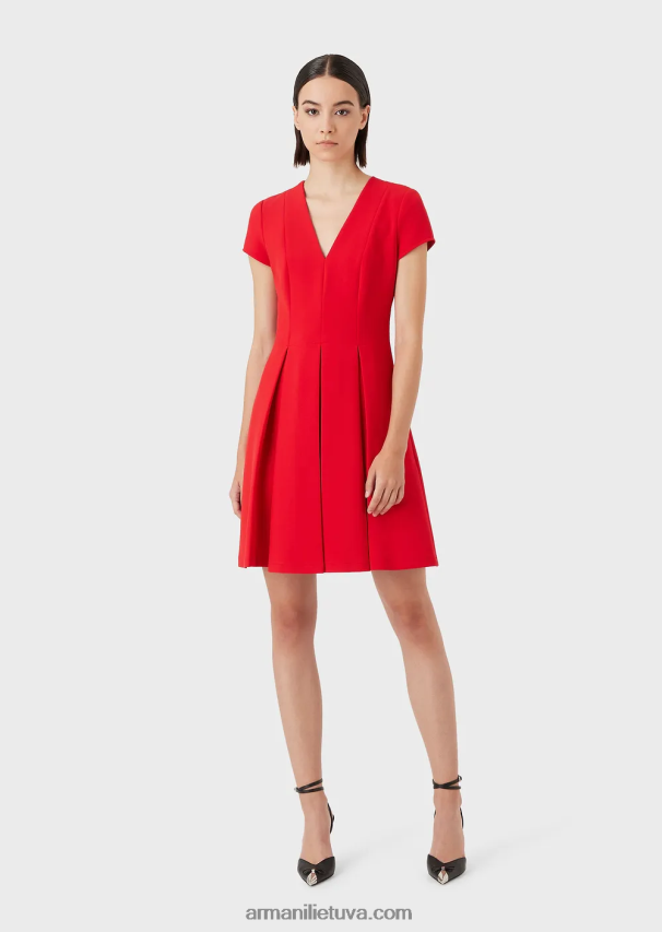 moterys raudona Armani Suknelė platėjančia v formos iškirpte su klostėmis 02482X97