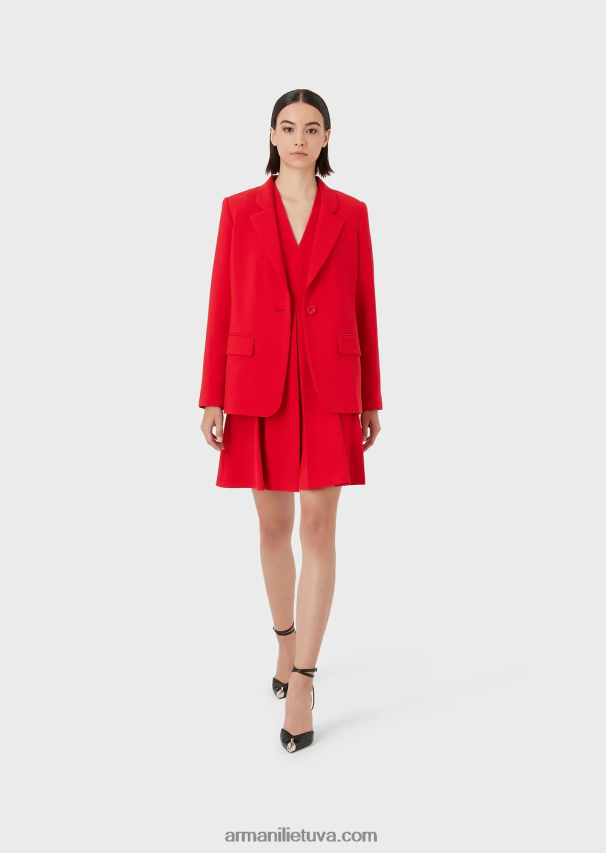 moterys raudona Armani Suknelė platėjančia v formos iškirpte su klostėmis 02482X97