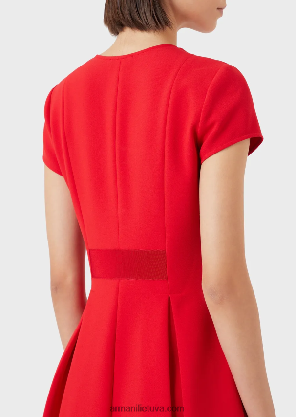 moterys raudona Armani Suknelė platėjančia v formos iškirpte su klostėmis 02482X97