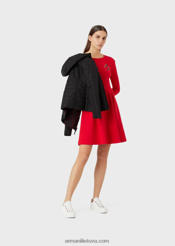 moterys raudona Armani Triušiu siuvinėta megztinio suknelė 02482X101
