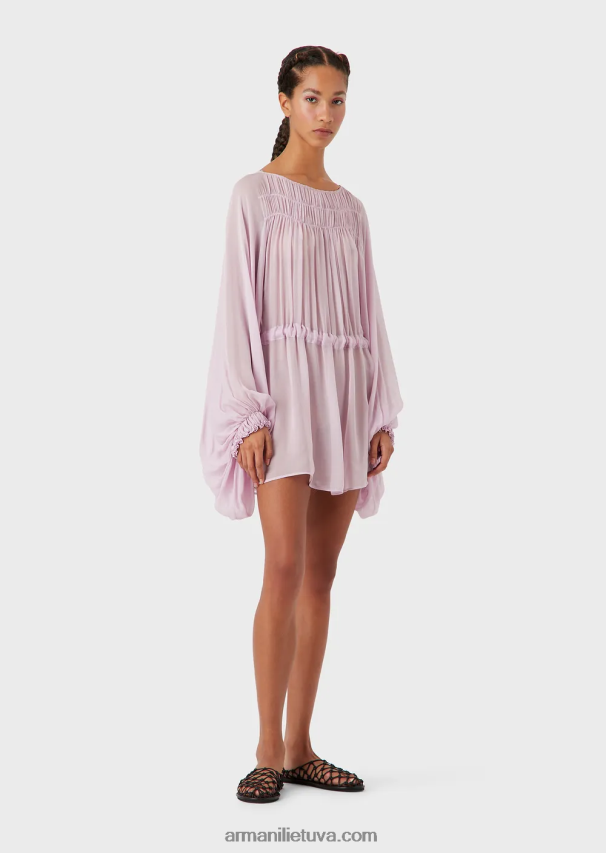 moterys rožinis Armani Ekologiškos viskozės Georgette suknelė su raišteliu 02482X92