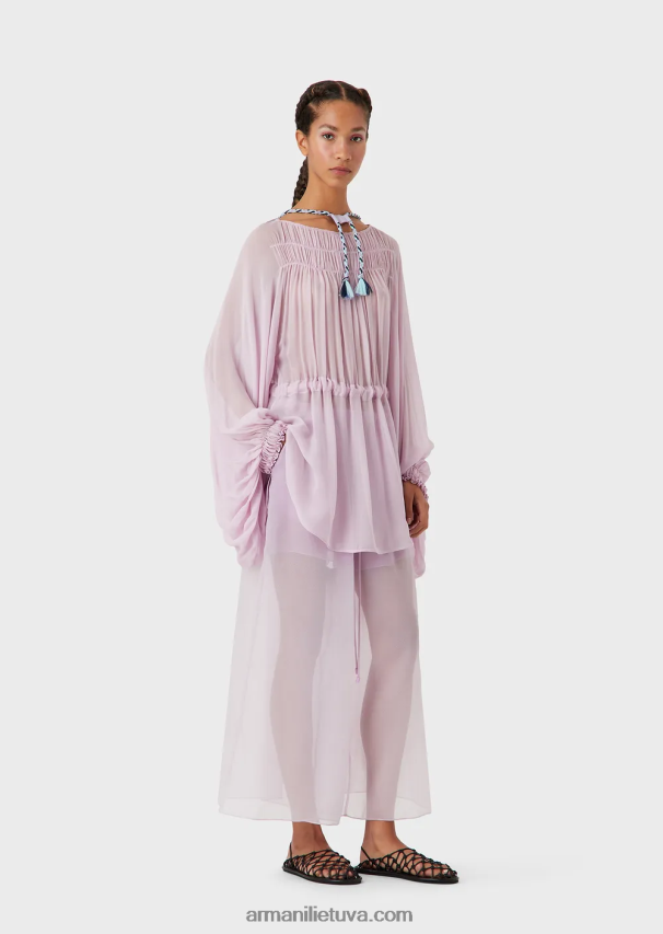 moterys rožinis Armani Ekologiškos viskozės Georgette suknelė su raišteliu 02482X92