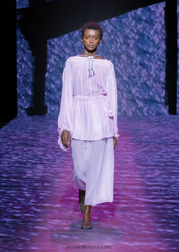 moterys rožinis Armani Ekologiškos viskozės Georgette suknelė su raišteliu 02482X92