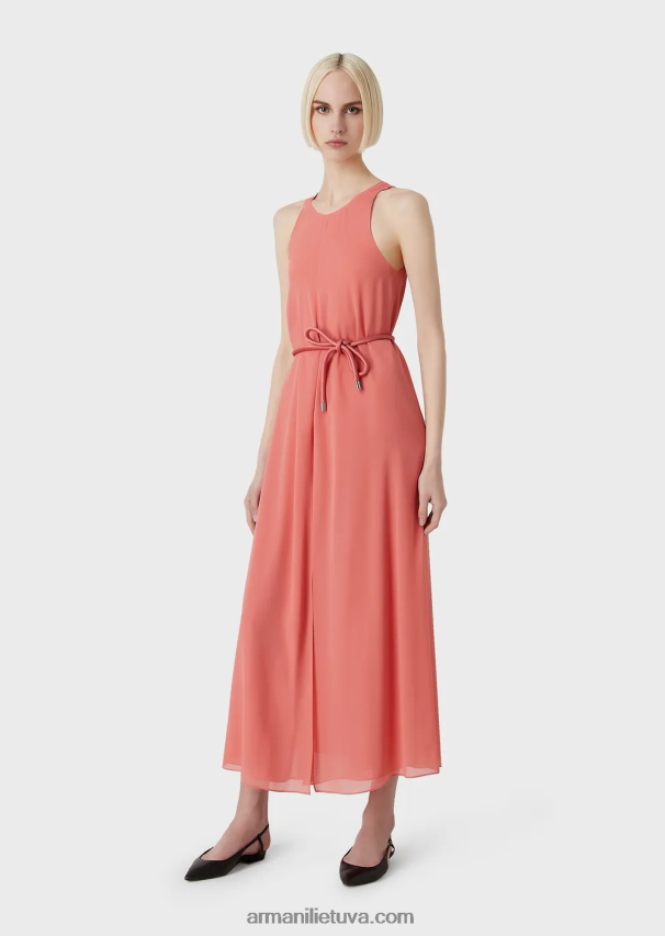 moterys rožinis Armani Krepono ilga suknelė be rankovių su skeltukais šonuose 02482X71