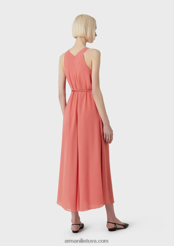 moterys rožinis Armani Krepono ilga suknelė be rankovių su skeltukais šonuose 02482X71